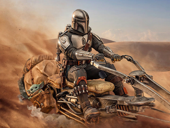 Pedido Estatua Din Djarin y Grogu en la Speeder Bike DELUXE - The Mandalorian - marca Iron Studios escala de arte 1/10